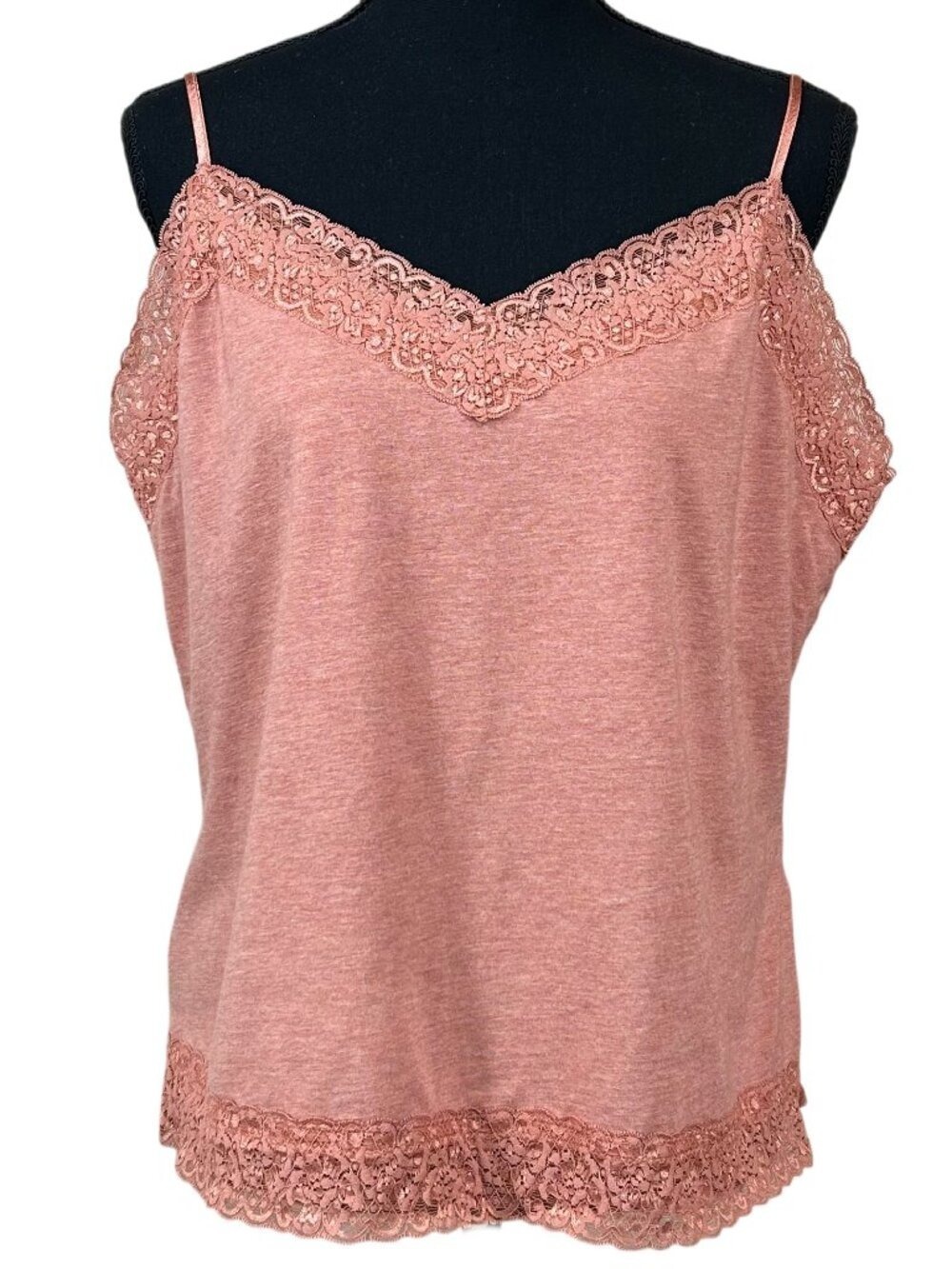 Apostrophe Dusty Pink Lace Trim Built-In Bra Y2K Tank Camisole Size XL